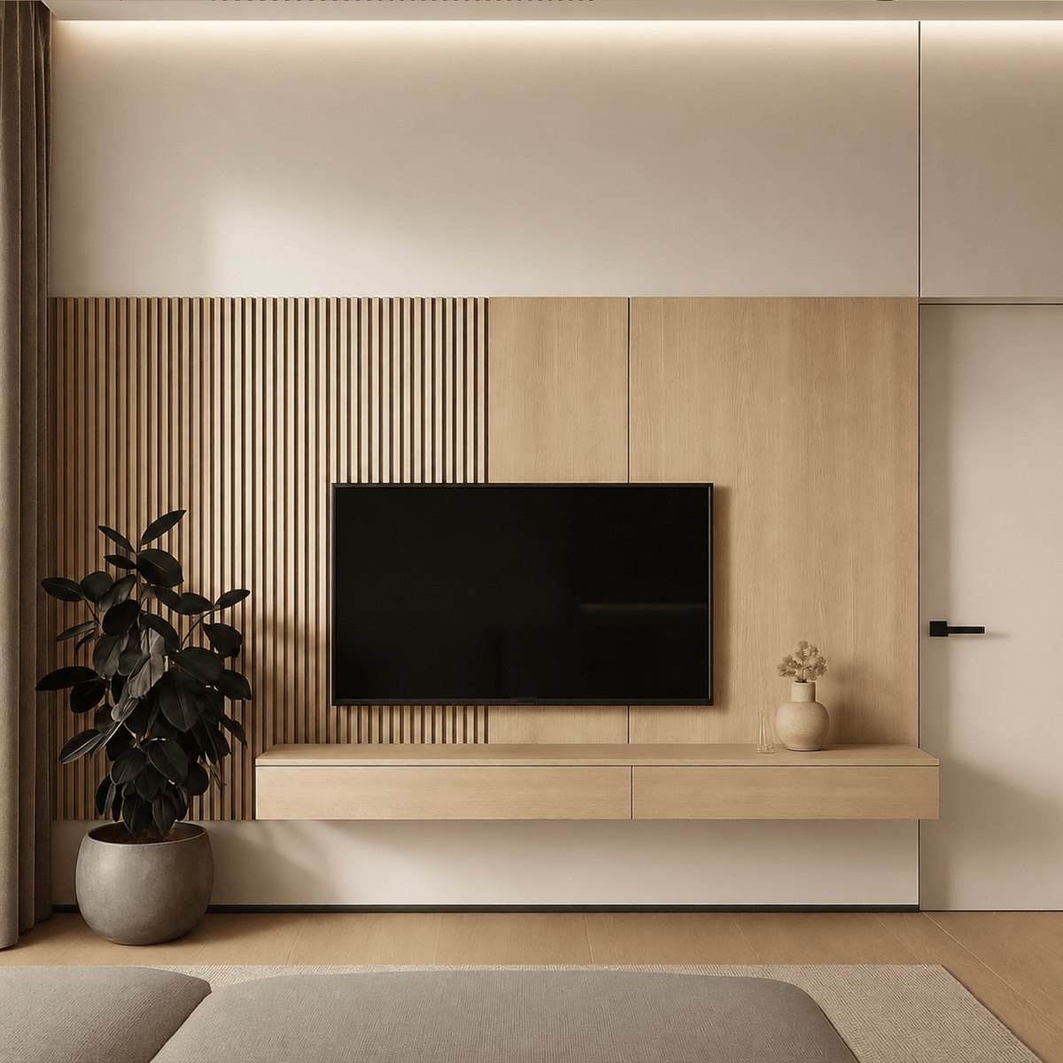 Panel WPC interior Madera Natural detalle acabado madera clara | SRJ Tu Hogar Uruguay