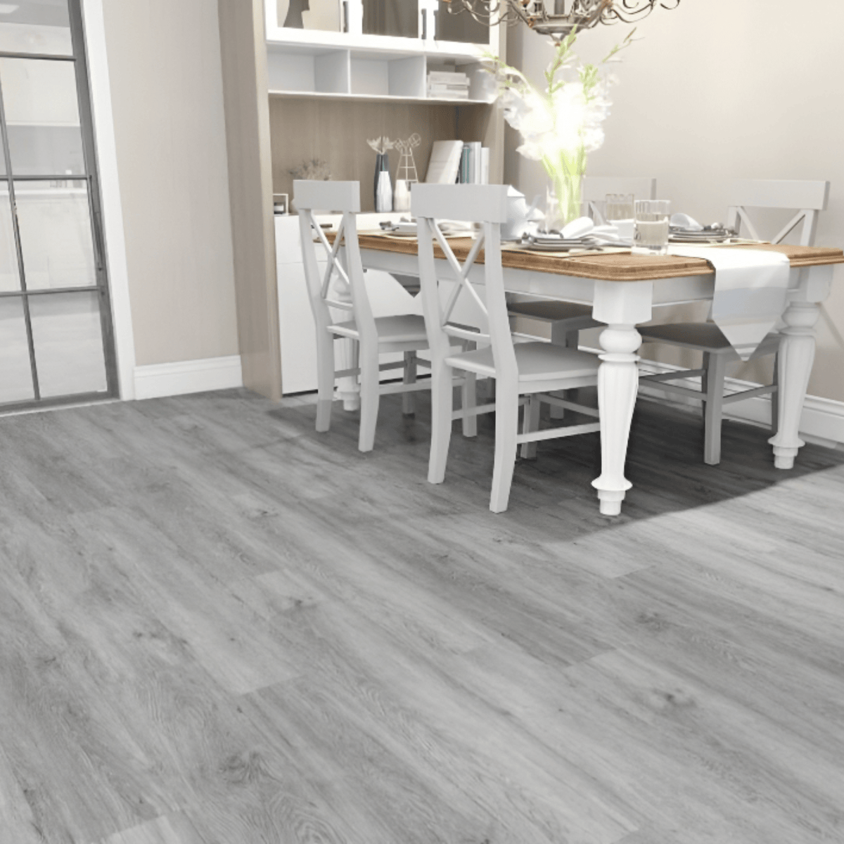 Piso vinílico SPC Gris Ceniza detalle textura gris click | SRJ Tu Hogar Uruguay