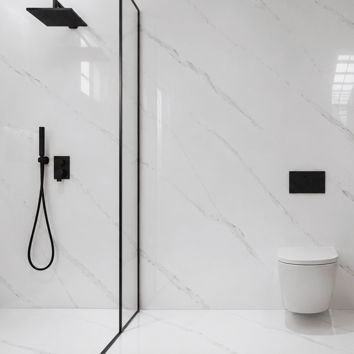 Revestimiento PVC símil mármol Carrara blanca pared cocina