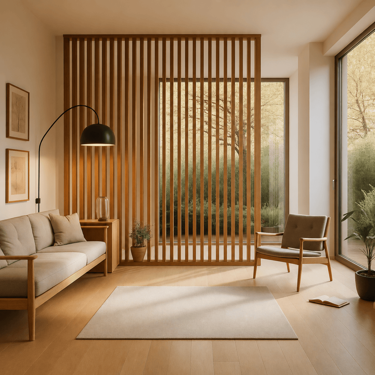 Viga WPC Arce instalada en techo living madera clara | SRJ Tu Hogar Uruguay