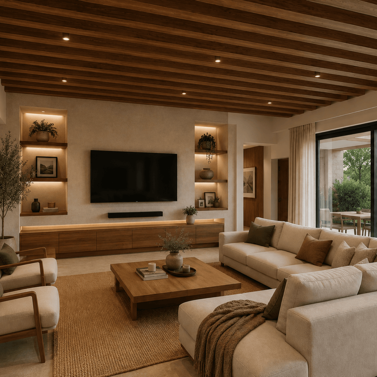 Viga decorativa interior Nogal Oscuro detalle acabado madera oscura | SRJ Tu Hogar Uruguay