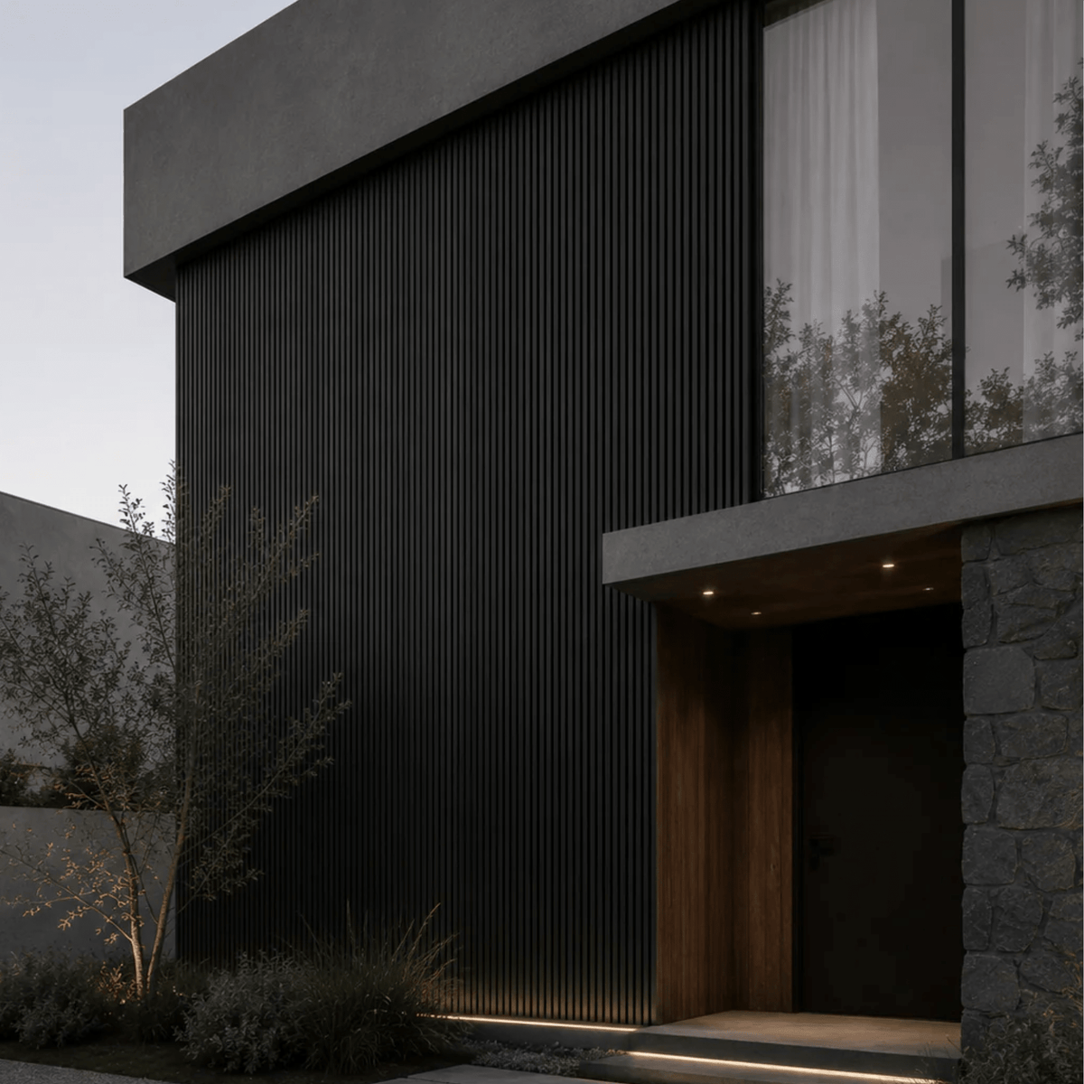 Revestimiento WPC exterior Negro pared exterior contemporanea | SRJ Tu Hogar Uruguay