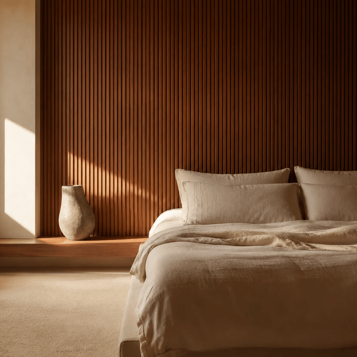Panel WPC interior Nogal detalle acabado veta oscura | SRJ Tu Hogar Uruguay